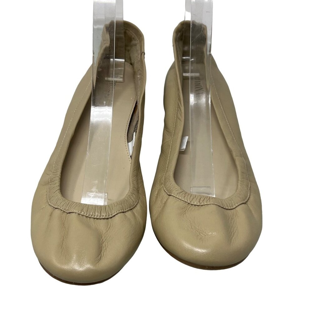 Target Leather Ballet Flats Size 8.5 Comfort Shoes Cream Tan Slip On Round Toe